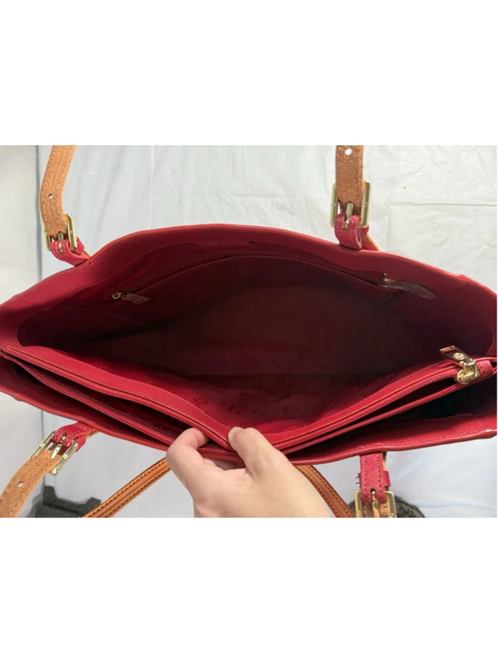 Tory Burch Buckle Large Red Saffiano Leather Laptop Tote Bag Purse new